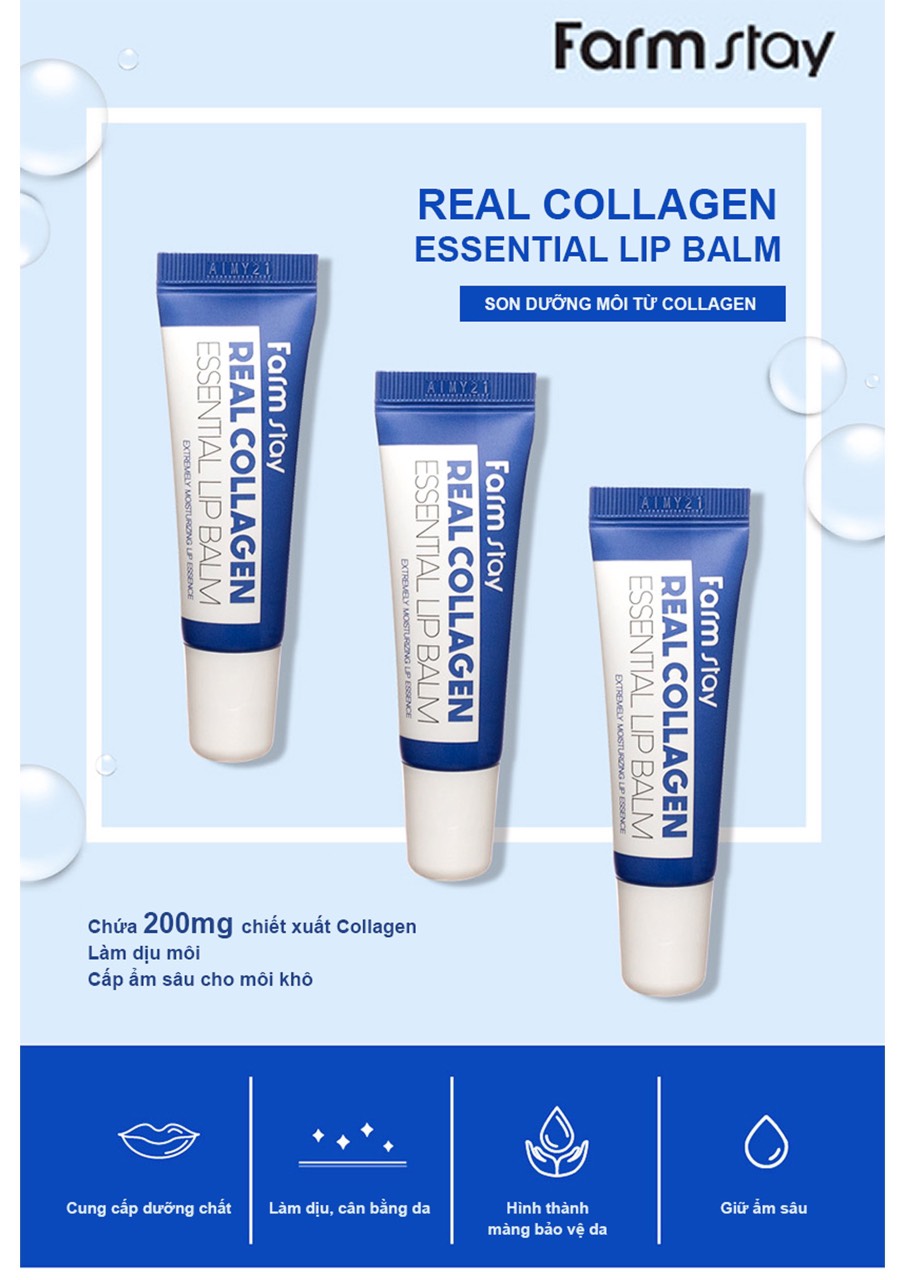 Son dưỡng mềm môi Farmstay real collagen essential lip balm.