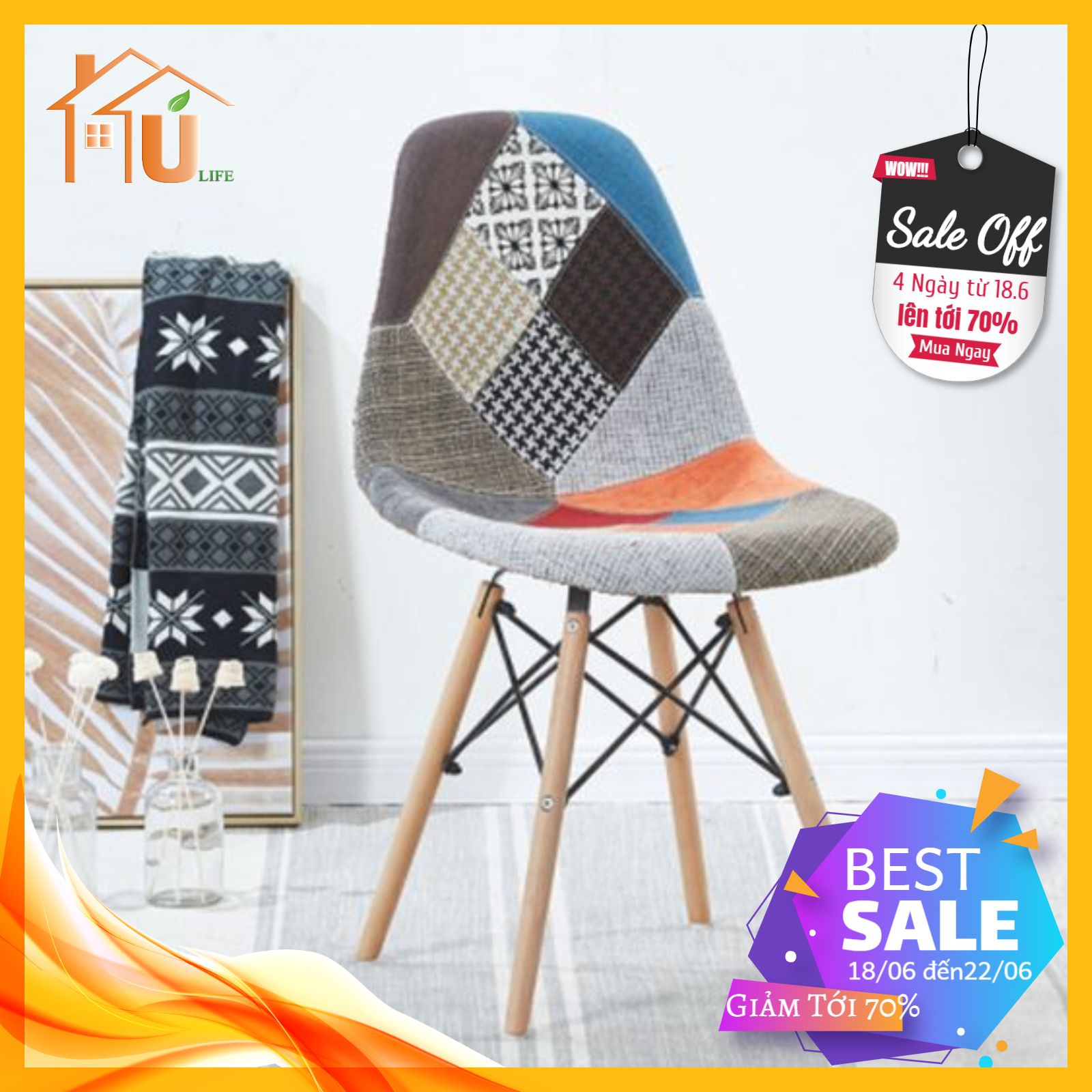 Ghế Eames họa tiết thổ cẩm , Nét cổ điển pha lẫn hiện đại . Hàng nhập khẩu cao cấp