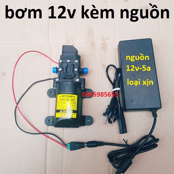 Máy bơm nước mini 12V áp lực cao Lưu lượng nước 8L phút Sử dụng làm bộ phun sương tưới cây bộ rửa xe mini kèm nguồn 12V5A máy bơm mini 12v kèm nguồn, máy bơm phun sương 12v