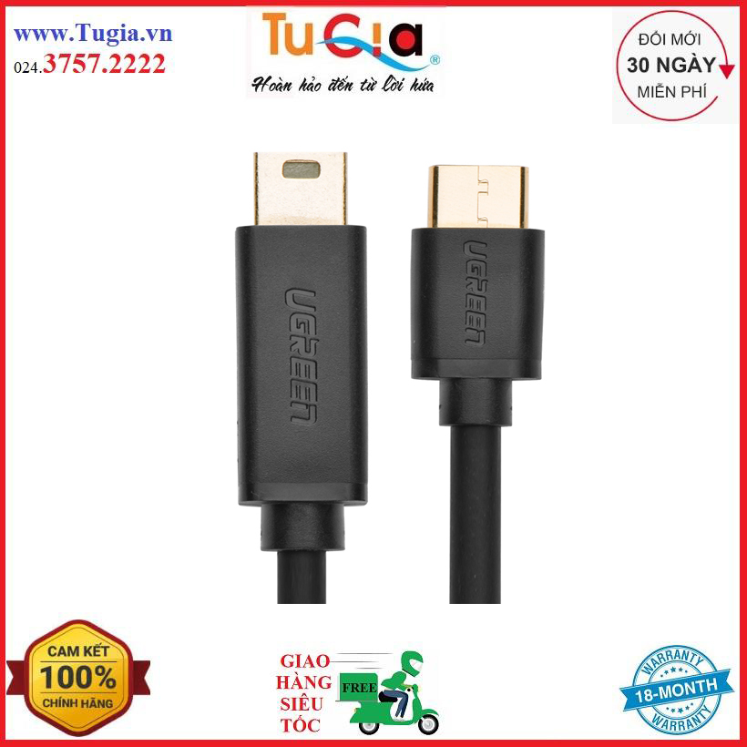 Dây cáp usb mini to type-c mạ vàng ugreen us153 dài 0.5m – 30184 - hàng chính hãng