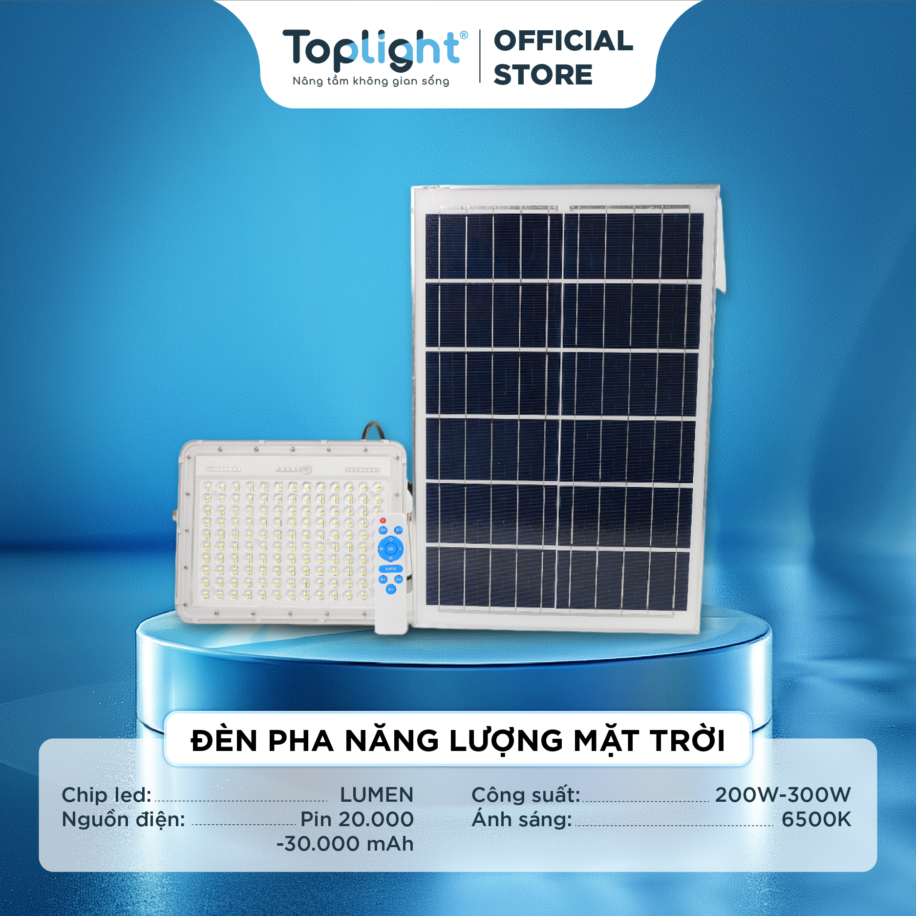 ĐÈN PHA NĂNG LƯỢNG MẶT TRỜI TOPLIGHT 200-300W SIÊU SÁNG, SIÊU TIẾT KIỆM ĐIỆN