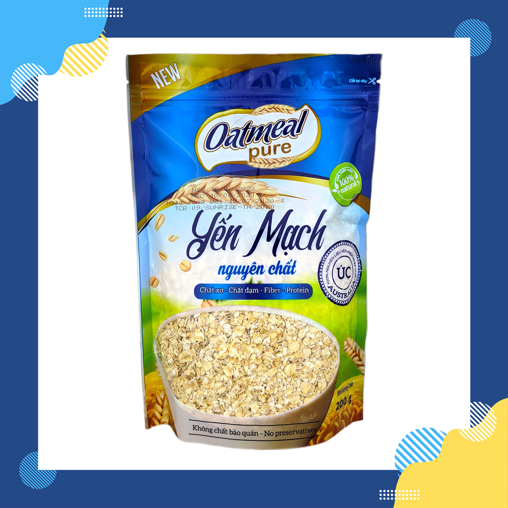 Yến mạch Úc nguyên chất cán vảy Oatmeal Pure 200g - Nhập khẩu chính ngạch từ Úc