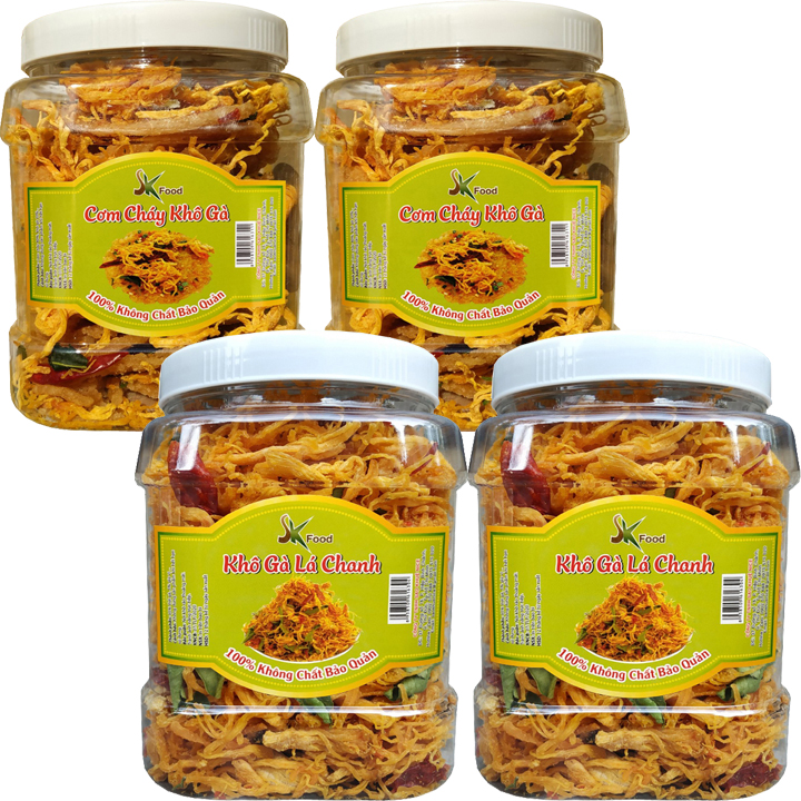 Combo 2kg: 1kg khô gà lá chanh và 1kg cơm cháy lắc khô gà hiệu sk food