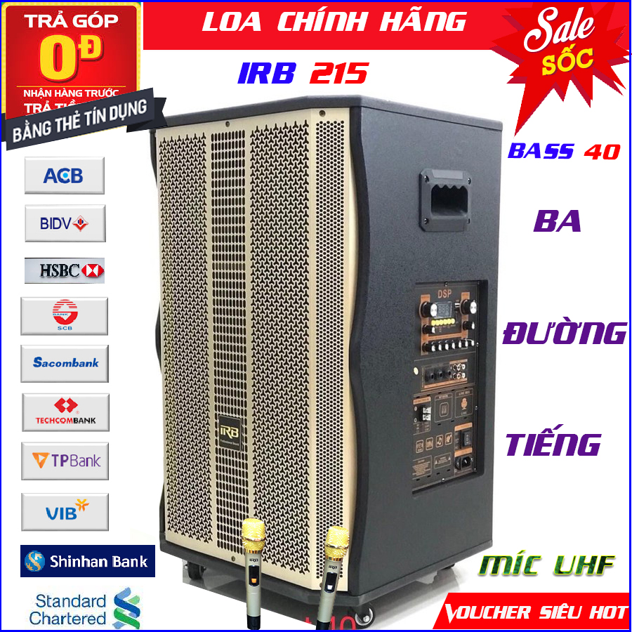 LOA KÉO ĐỈNH CAO IRB 215 BASS 40 BA ĐƯỜNG TIẾNG SIÊU CHẤT, KÈM 2 MÍC UHF BẮT XA, NHẬY, HÁT HAY
