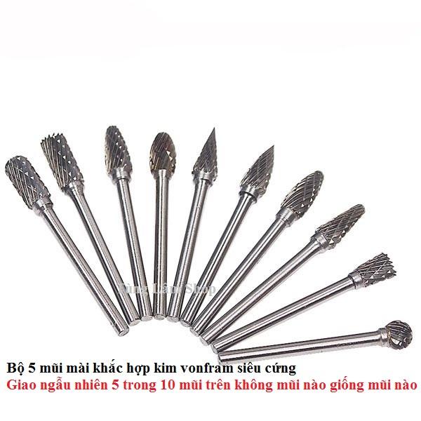 5 mũi mài khắc bosai gỗ nhưa sắt cao cấp - mũi phay - mũi trạm trổ gỗ nhưa sắt - Bộ 5 mũi mài hợp kim vonfram siêu cứng