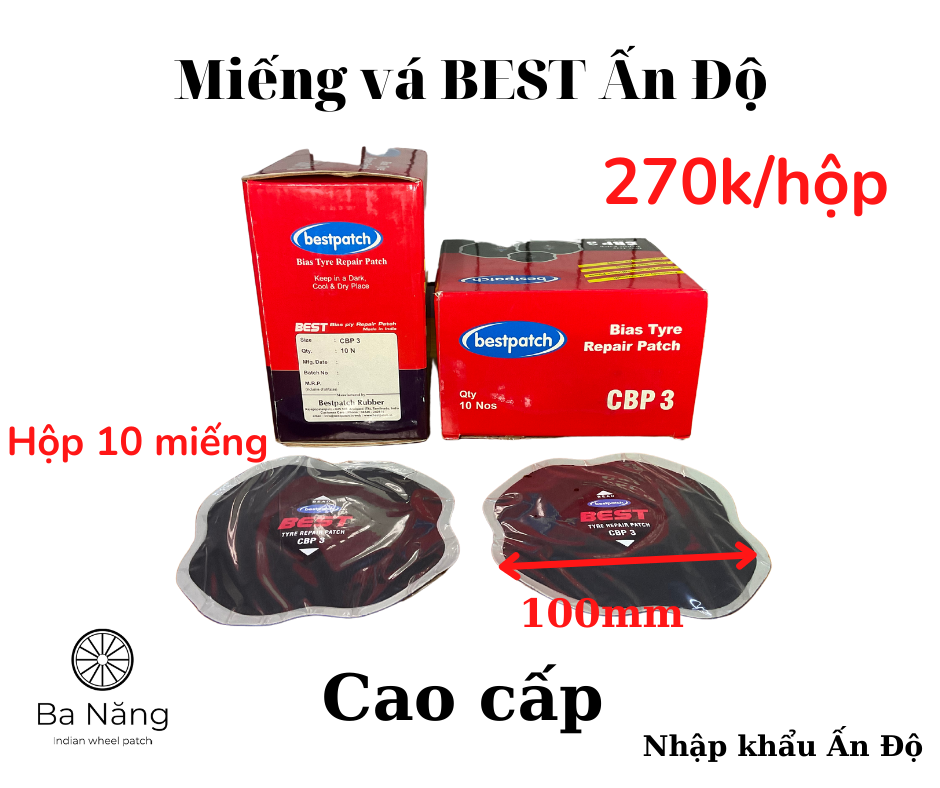 Miếng vá lốp, vá vỏ Ôtô, xe tải, máy cày Bố chéo Chính Hãng Bestpatch Ấn Độ NHIỀU KÍCH THƯỚC (Bán theo hộp)