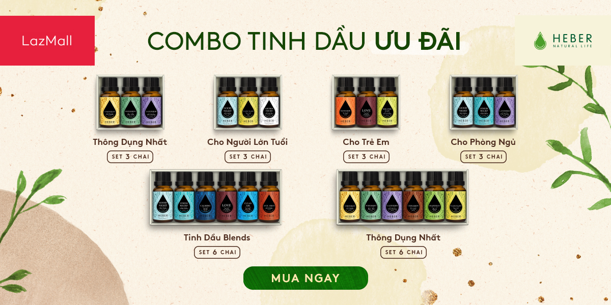 Tinh Dầu Thơm Phòng Heber Vietnam, Cao Cấp Nhập Khẩu, 100% Thiên Nhiên Nguyên Chất, Kiểm Nghiệm Quatest 3, Hương Dịu Nhẹ