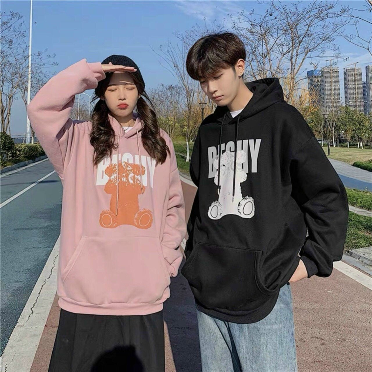 Áo Khoác Cặp Đôi - Áo Khoác Hoodie - Chất Liệu Nỉ Ngoại - Thiết Kế Họa Tiết Hoạt Hình In 3D BEAR