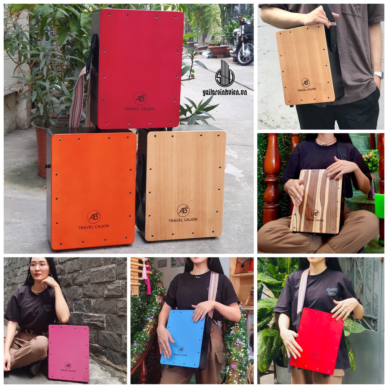 Trống cajon AB mini đeo vai - Tặng kèm dây đeo - Bảo hành chính hãng 6 tháng