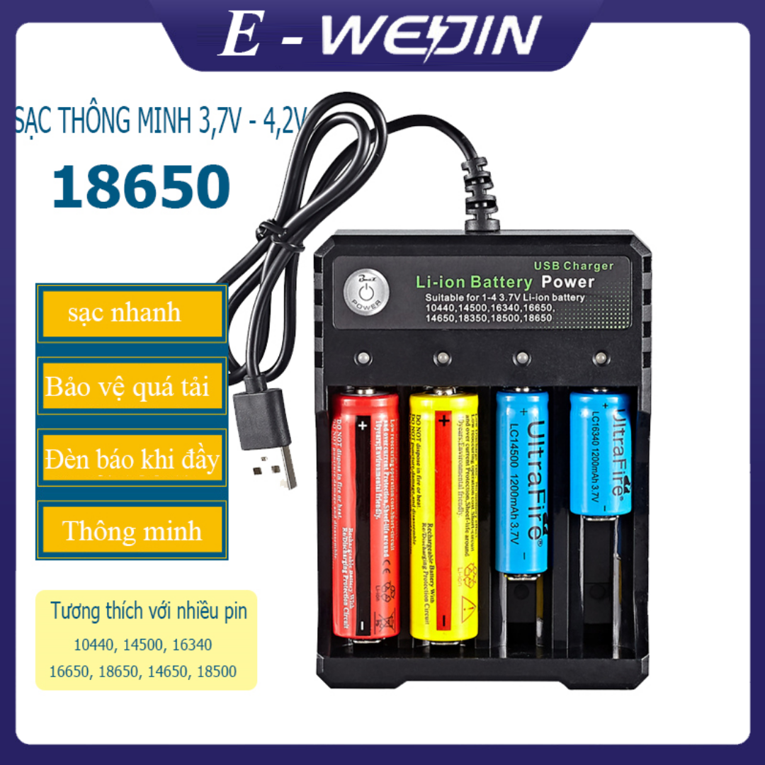 Bộ Sạc Pin 18650 - 04U 02U Tự ngắt thông minh và có đèn báo khi đầy BMAX 2 khe hoặc 4 Khe sạc cao cấp - Bmax 18650-04U 18650-02U
