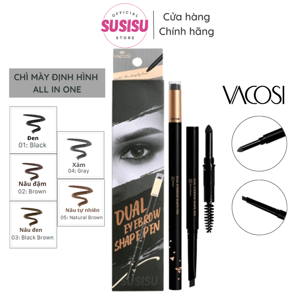 Chì mày định hình đa năng Vacosi Natural Studio VM21 / Chì kẻ lông mày nâu đen