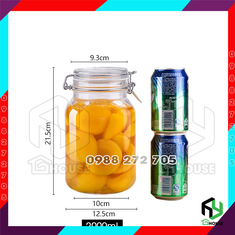 [Chính hãng] Hũ thủy tinh nắp cài FIDO khóa kim loại - Bormioli Rocco - 2000ml - Siêu kín hơi - Glass jar with airtight lid