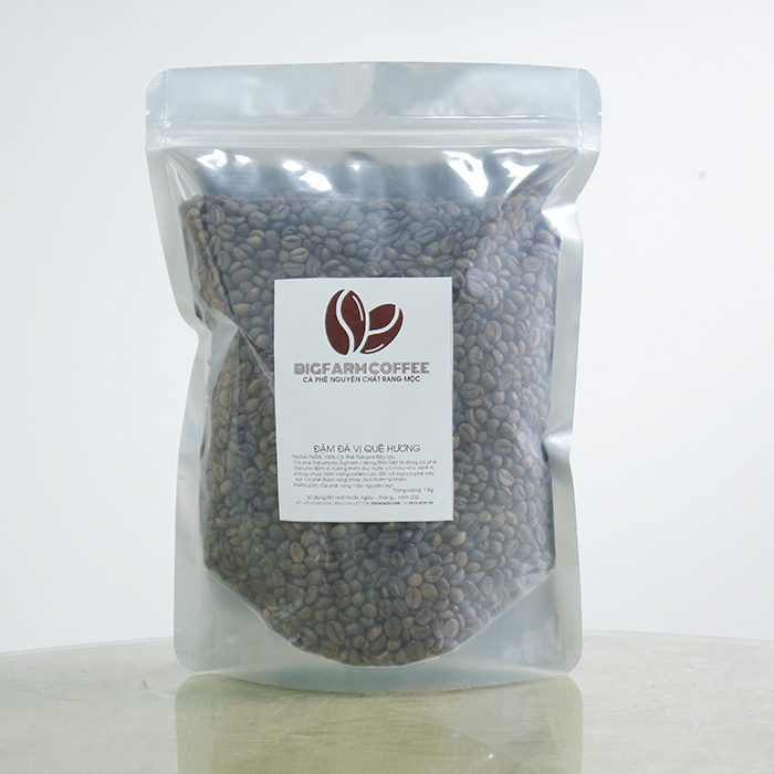 1 Kg Cà phê mộc rang xay nguyên chất 100% giống ngon nhất Robusta, rang vừa, nguyên hạt BigFarm Coffee