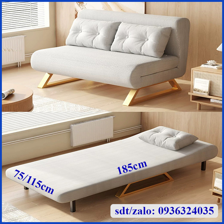 Sofa giường gấp gọn đa năng điều chỉnh 5 chế độ giường gấp thành ghế kích thước 75x185cm hoặc 115x185cm