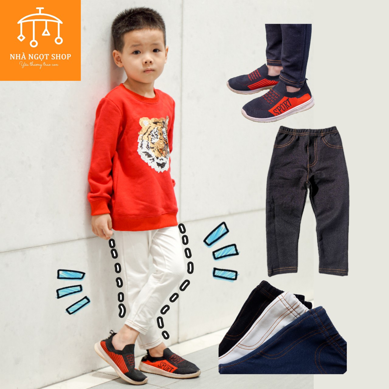 Quần thun Legging giả Jean cho bé trai 8-22kg