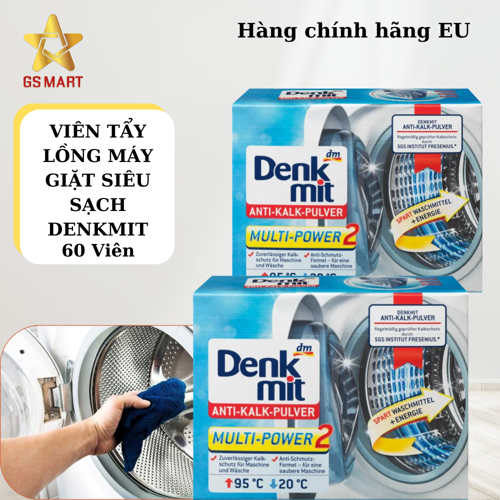 Viên tẩy vệ sinh lồng máy giặt denkmit diệt khuẩn và tẩy chất cặn lồng giặt hộp 60 nhập khẩu nội địa đức
