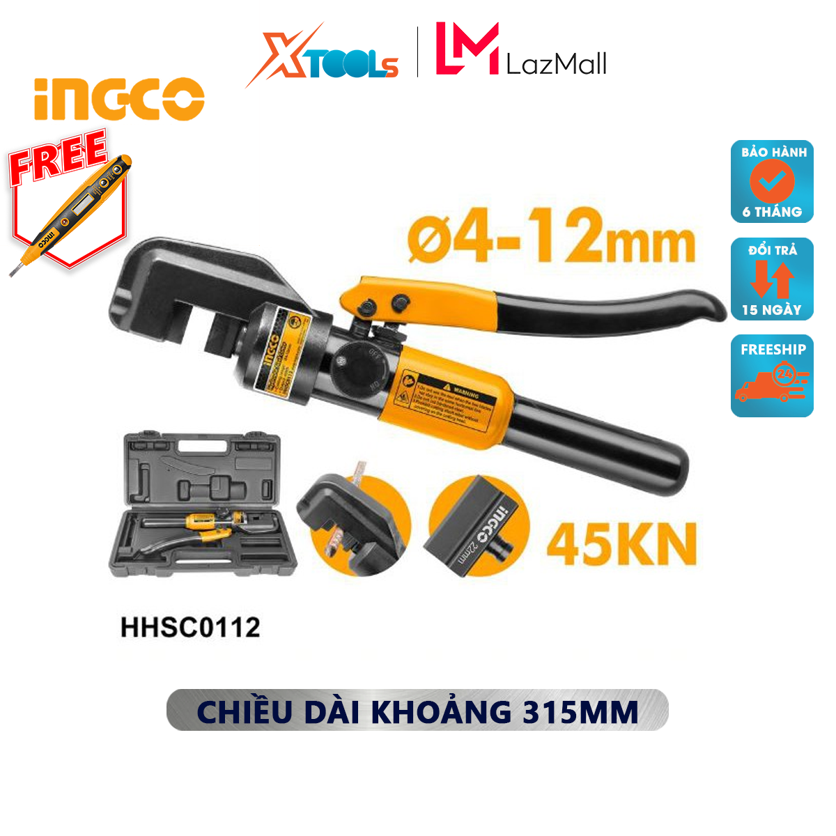 Kìm cắt thép thủy lực INGCO HHSC0112 | kìm ép cốt thủy lực Phạm vi cắt: φ4-φ12mm Lực cắt: 45kN hỗ trợ cho việc uốn cáp, cắt cáp [CHÍNH HÃNG][XTOOLs]