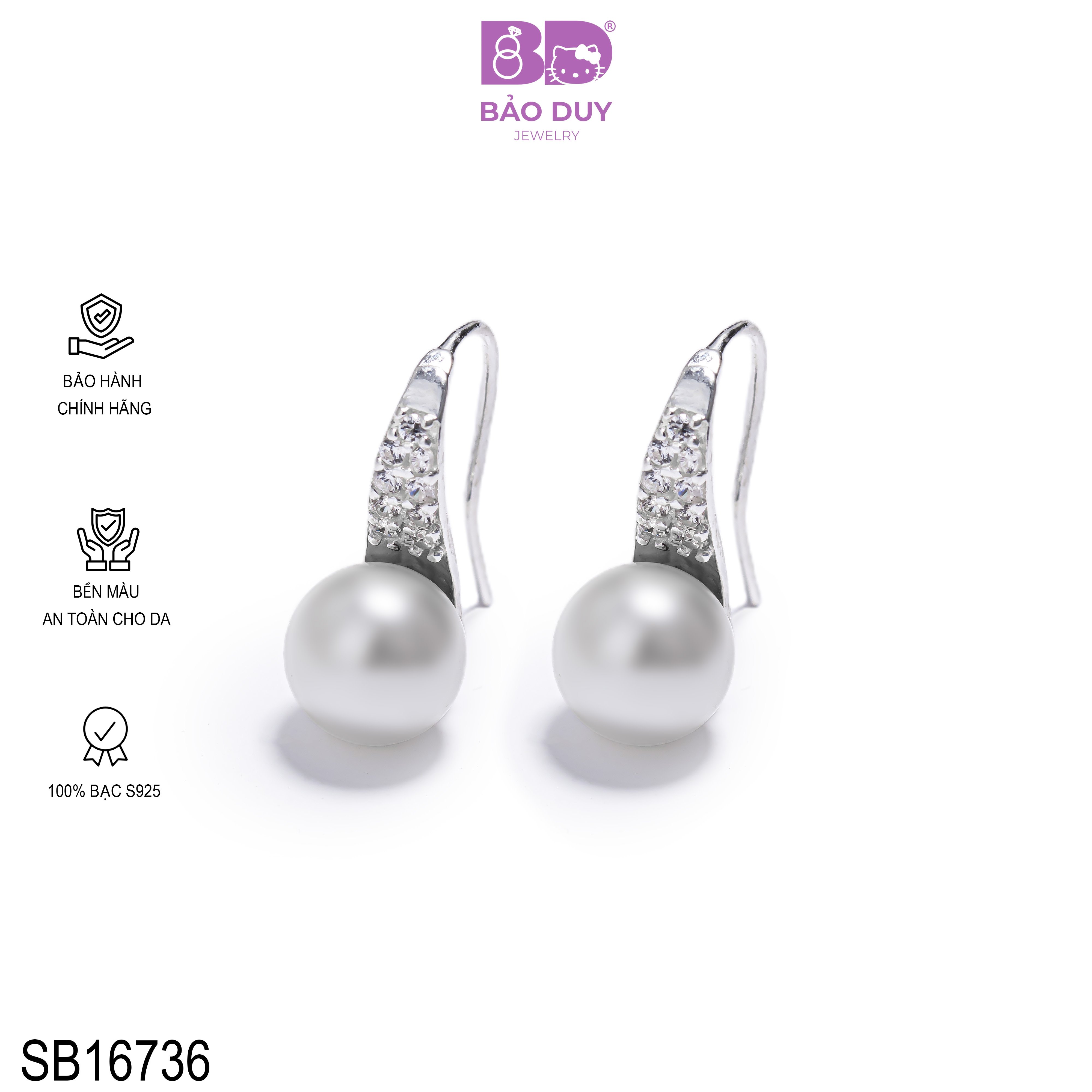 Bông tai đính ngọc - Bảo Duy Jewelry SB16736
