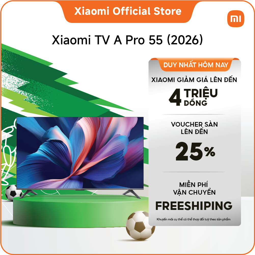 【QLED 4K 】Xiaomi TV A Pro 55'' 2026 | Màn hình QLED 4K độ sáng cao với công nghệ làm mượt chuyển động | Tần số quét 120Hz khi bật chế độ Game Boost qua HDMI | Ánh sáng xanh thấp, bảo vệ mắtBảo Hành 2 Năm - Hàng Chính Hãng