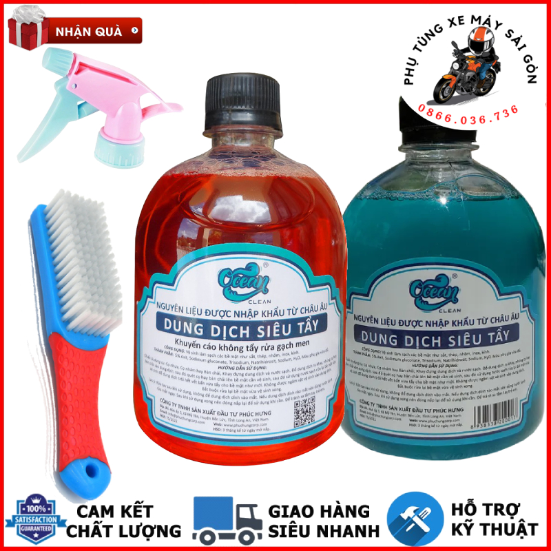 Nước rửa xe không chạm, tẩy lóc máy Ocean Clean 500ML tẩy lốc xe máy, đầu bò xe, tẩy sắt, thép nhôm gỉ, tẩy kính và bàn chải đa năng [Tặng kèm vòi xịt]