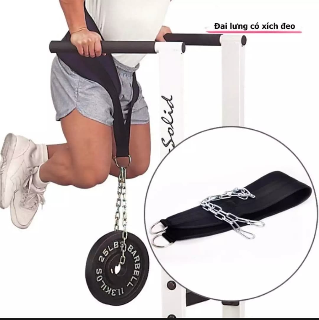 Đai Lưng Có Xích Treo Tạ  Hỗ Trợ Squat, Pull Up, Dips FREESHIP