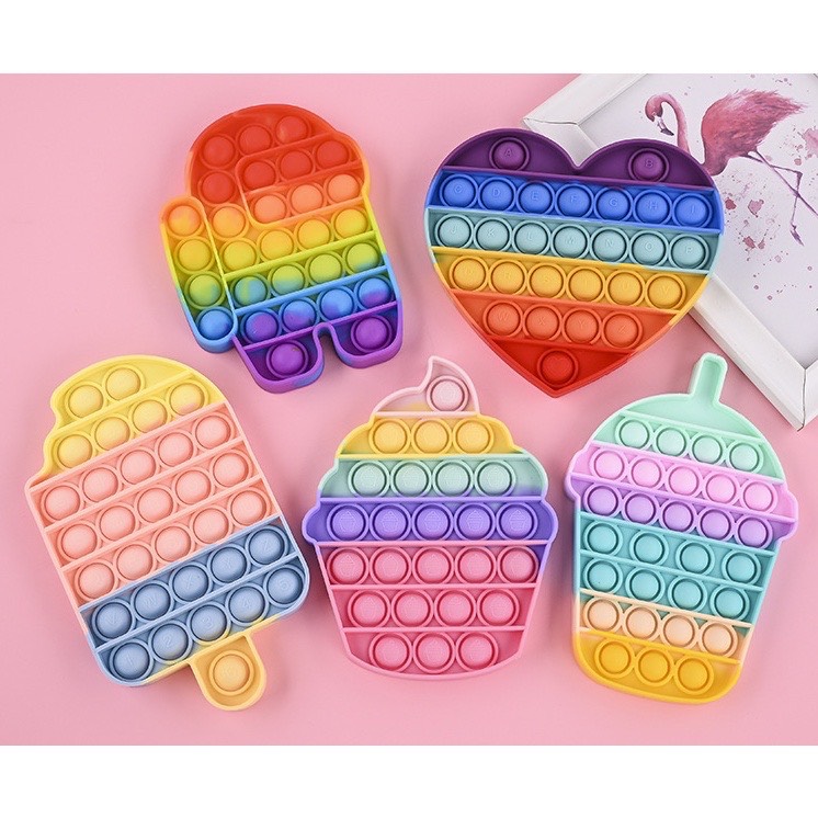POP IT- Đồ Chơi Bóp Giảm Căng Thẳng Bằng Silicone Màu Cầu Vồng