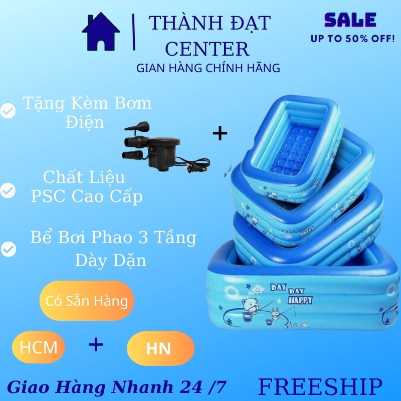 TẶNG BƠM ĐIỆN MIẾNG VÁ Bể bơi phao cho bé hồ bơi cho bé bơm hơi tại nhà 3 tầng nhiều kích thước chất liệu có đế chống trượt an toàn