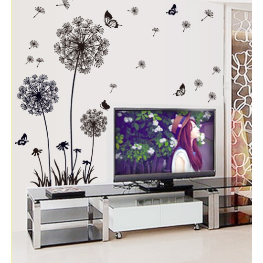Decal dán tường Bồ công anh tranh dán tường trang trí tường hoa bồ công anh đen trắng