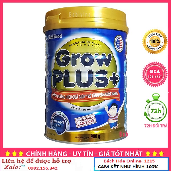 Sữa bột Nutifood GrowPlus xanh hộp 900gam + dinh dưỡng giúp trẻ tăng cân khỏe mạnh