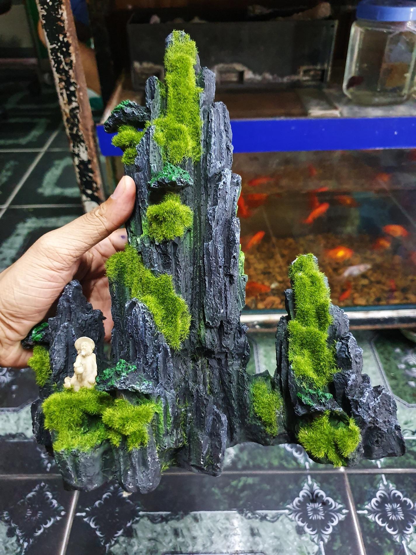 "hoàn tiền đến 10%" cảnh núi có rêu trang trí hồ cá non bộ 22x13x24cm