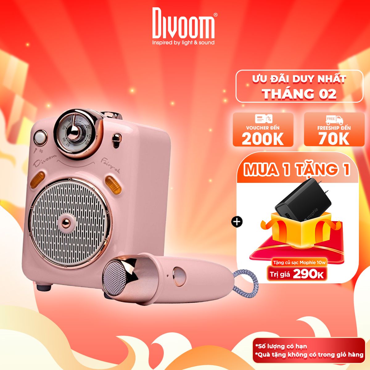 Loa Bluetooth Divoom Fairy-Ok công suất 10W kết hợp micro karaoke đa năng