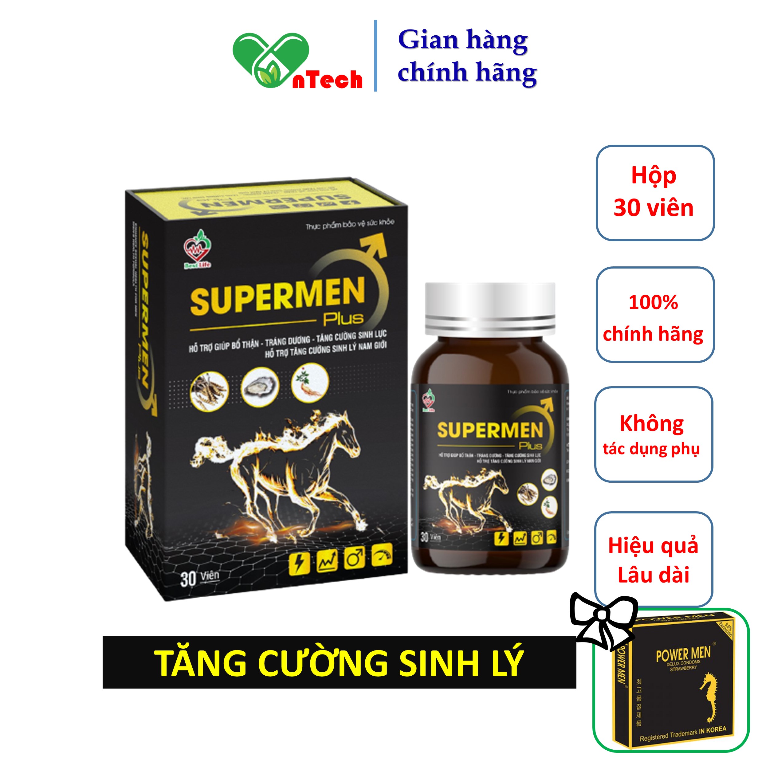 Tinh chất hàu SUPER MEN plus Tăng cường sinh lý cải thiện tình trạng xuất tinh sớm yếu sinh lý rối loạn cương dương hộp 30 viên