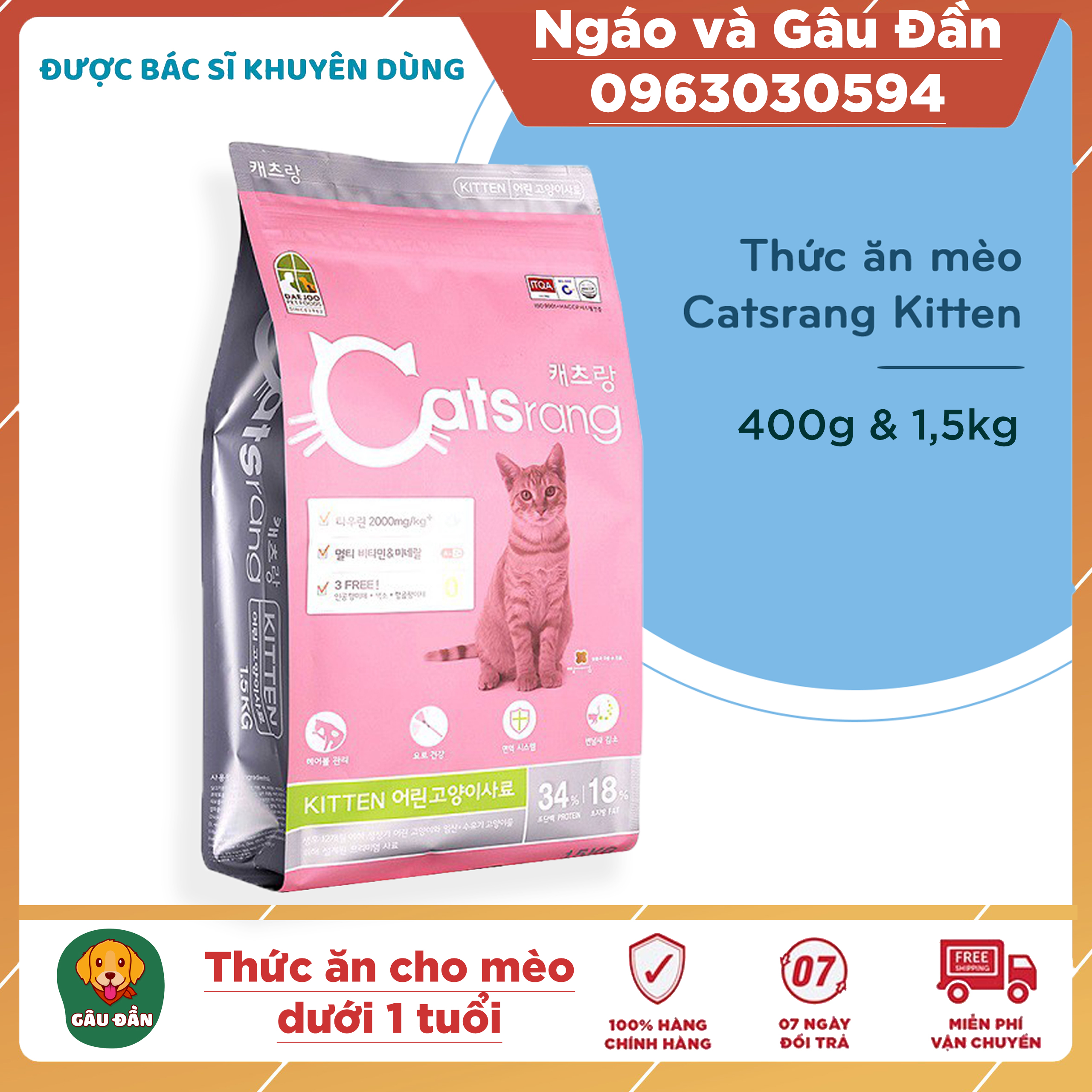 Thức ăn cho mèo hạt khô cho mèo con Catsrang Kitten nhập khẩu Hàn Quốc