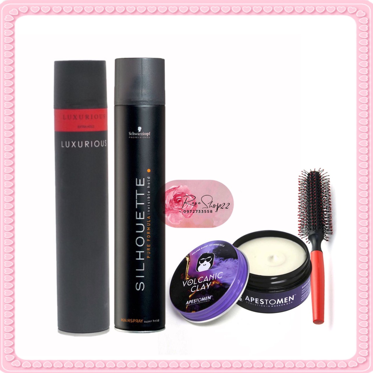 Tặng lược - combo sáp vuốt tóc volcanic clay + gôm luxurious + silhouette + lược