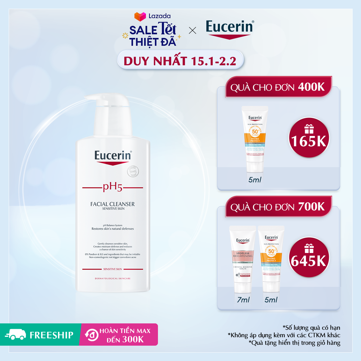 Sữa Rửa Mặt Cho Da Nhạy Cảm Eucerin PH5 Facial Cleanser 400ml