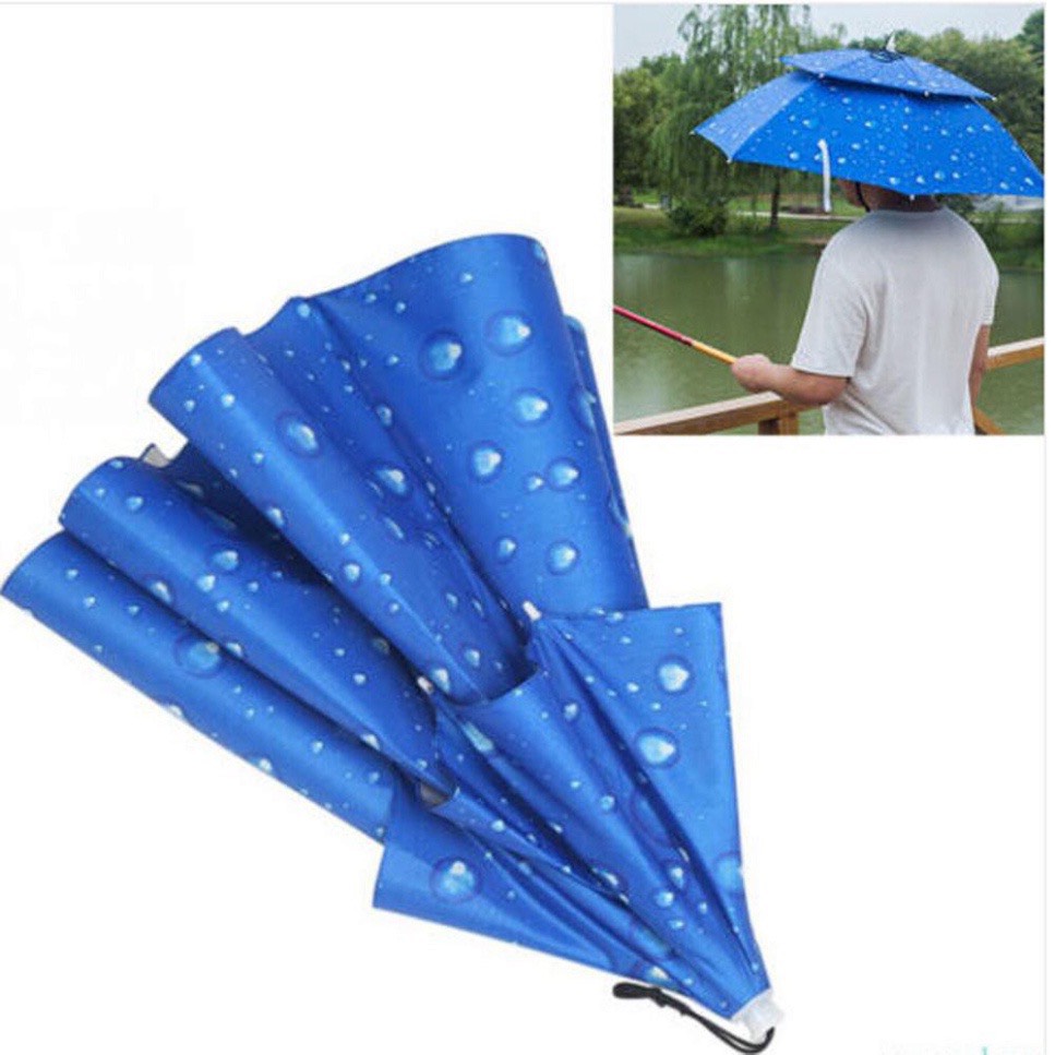 Mũ Ô Dù Đội Đầu 2 Tầng Che Nắng Mưa , Câu Cá, Dã Ngoại, dù ,nón dù, dù đội đầu, dù đi mưa, dù đi nắn