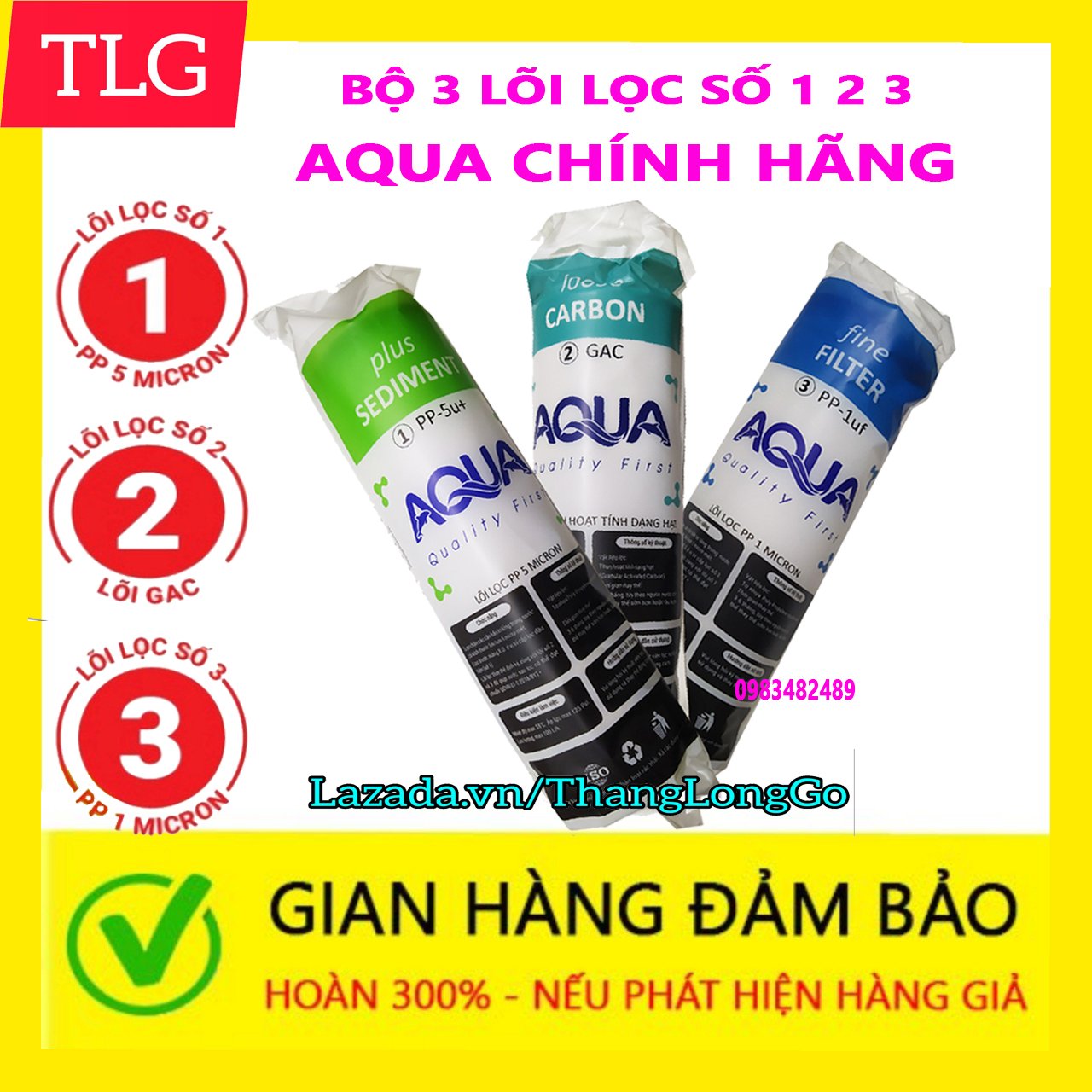LÕI LỌC NƯỚC AQUA SỐ 1 2 3 | BỘ 3 LÕI LỌC NƯỚC AQUA