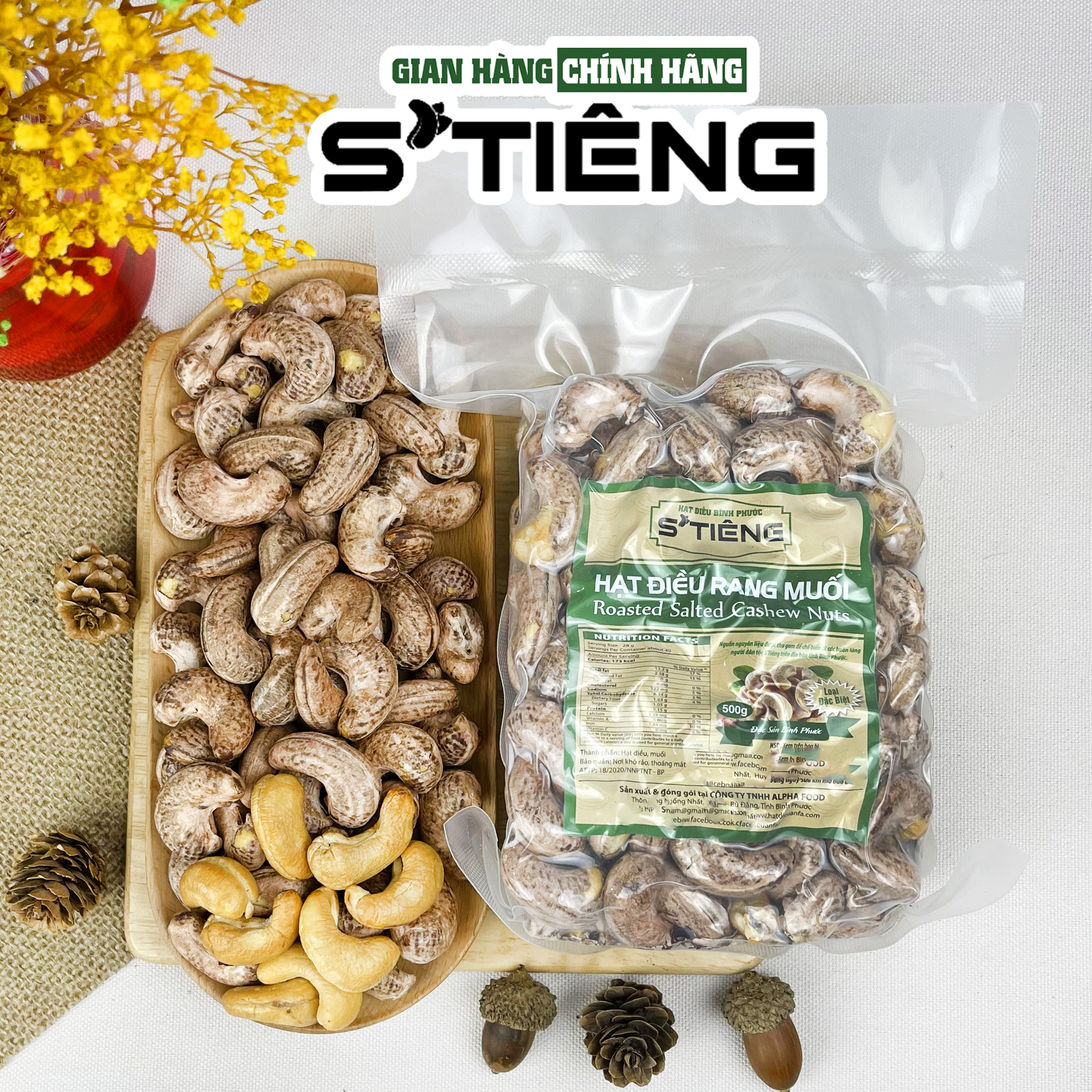 500gr hạt điều rang muối nguyên hạt stieng còn vỏ hút chân không