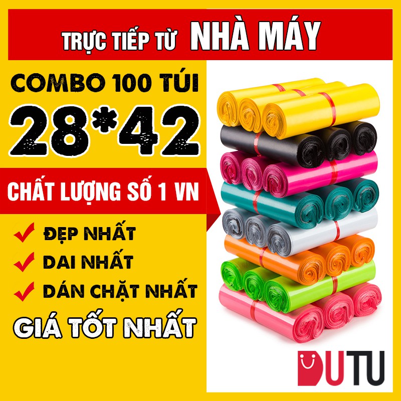 [CAO CẤP] 100 Túi Niêm Phong Đóng Hàng Tự Dính, Túi Đóng Hàng Quần Áo Siêu Dai, Tiết Kiệm Size 28x42