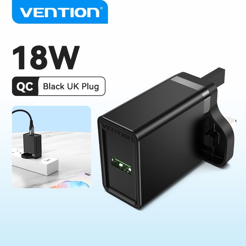 Vention Bộ Sạc USB Sạc Nhanh Nhanh 18W Sạc Nhanh QC 3.0 USB Android Cho Huawei, Redmi Note 10 Pro, X