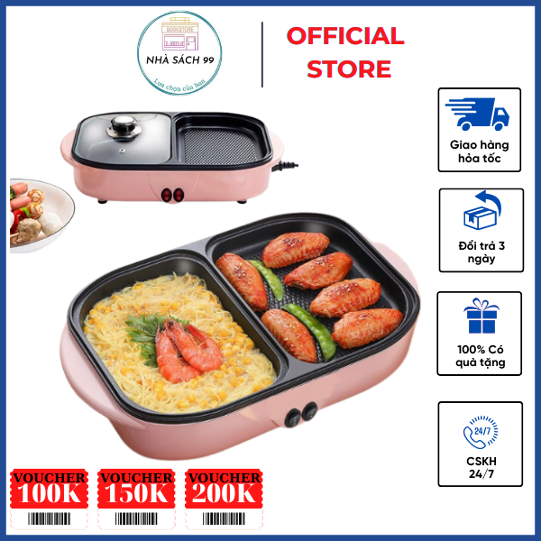 Bếp Lẩu Nướng Điện 2in1 - Tích Hợp 2 Chức Năng Vừa Nướng Vừa Có Thể Nấu Lẩu - Nồi Lẩu Điện Nướng Đa Năng Cao Cấp - Bếp Nướng Bbq Đa Năng - Tiết Kiệm Điện - Dễ Vệ Sinh - Tiện Dụng Cho Mọi Gia Đình