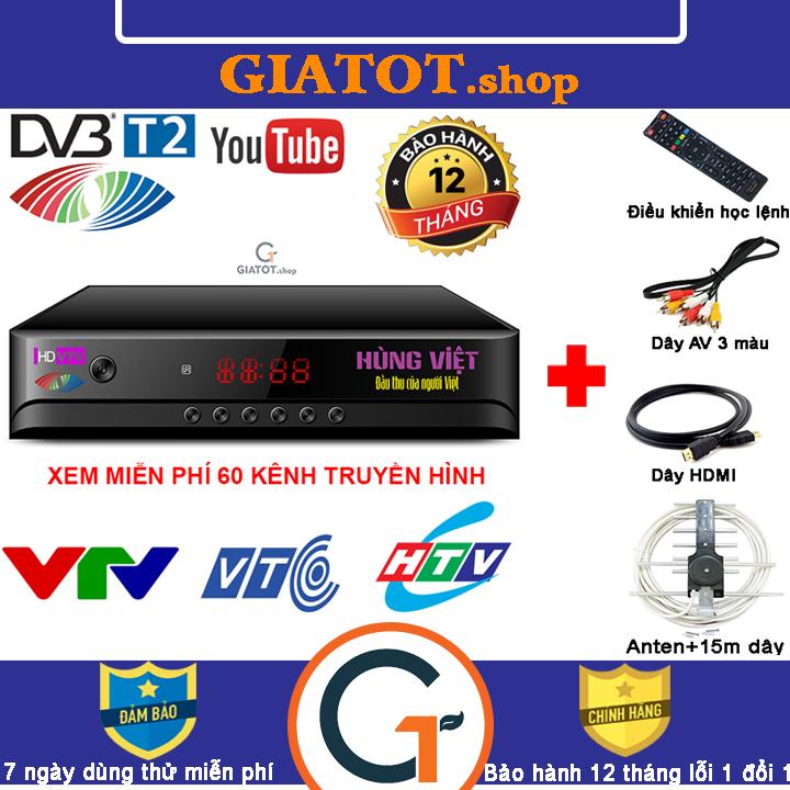 Đầu thu kỹ thuật số Hùng Việt 789s tặng kèm bộ phụ kiện 4 món: anten điều khiển học lệnh dây hdmi dây AV