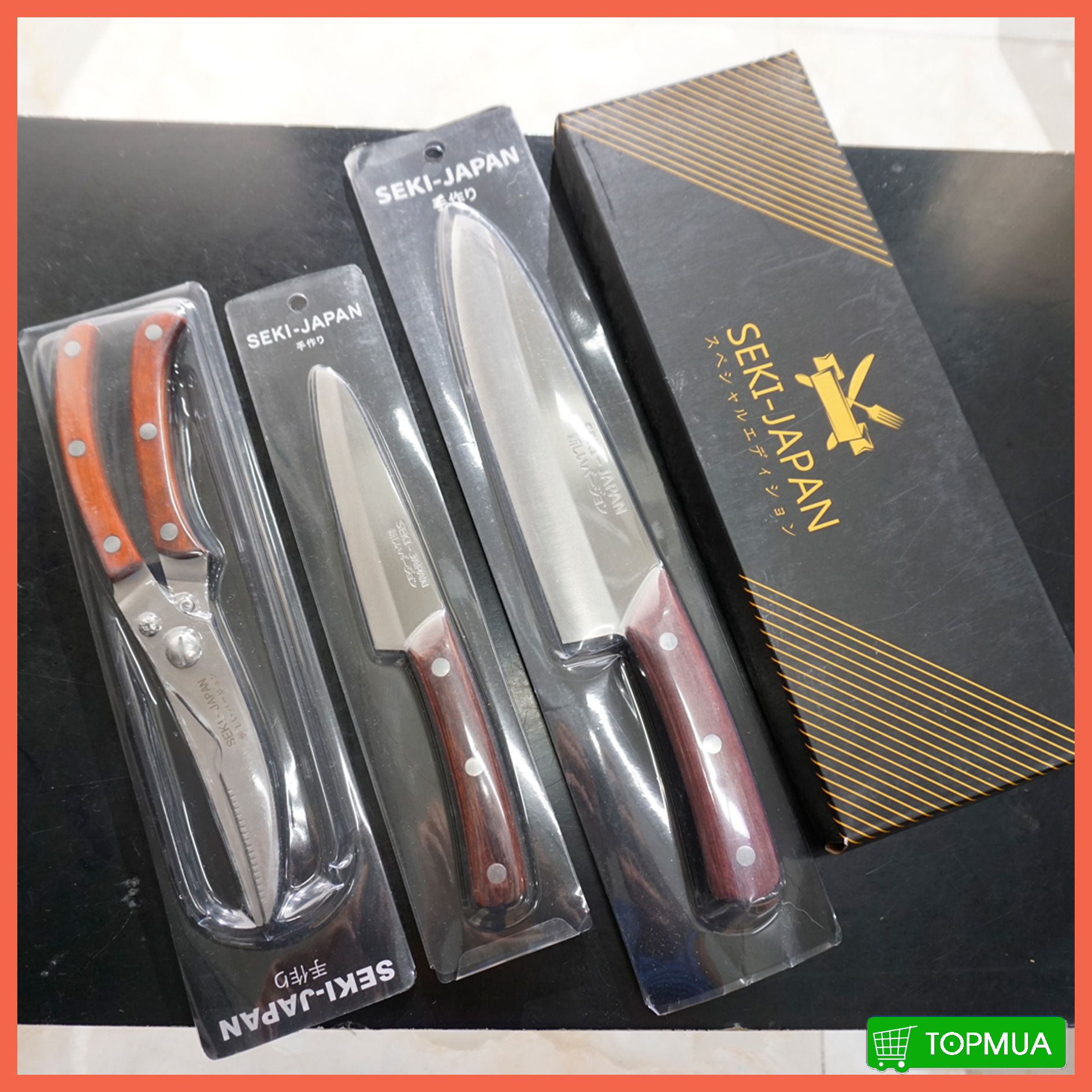 [HCM]Bộ 4 dao chặt dao gọt dao thái kéo cắt gà thương hiệu Seki Japan hàng nội địa Nhật chính hãng - TOPMUANET