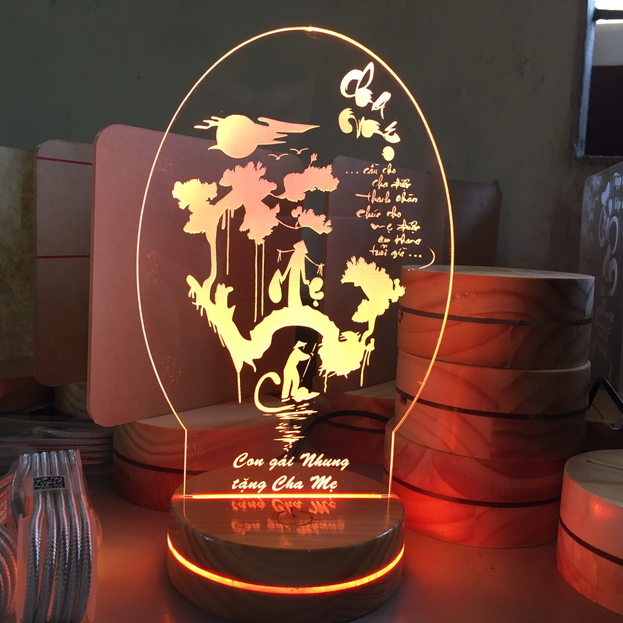 Đèn led khắc chữ thư pháp -  16 màu nút cảm ứng và điều khiển