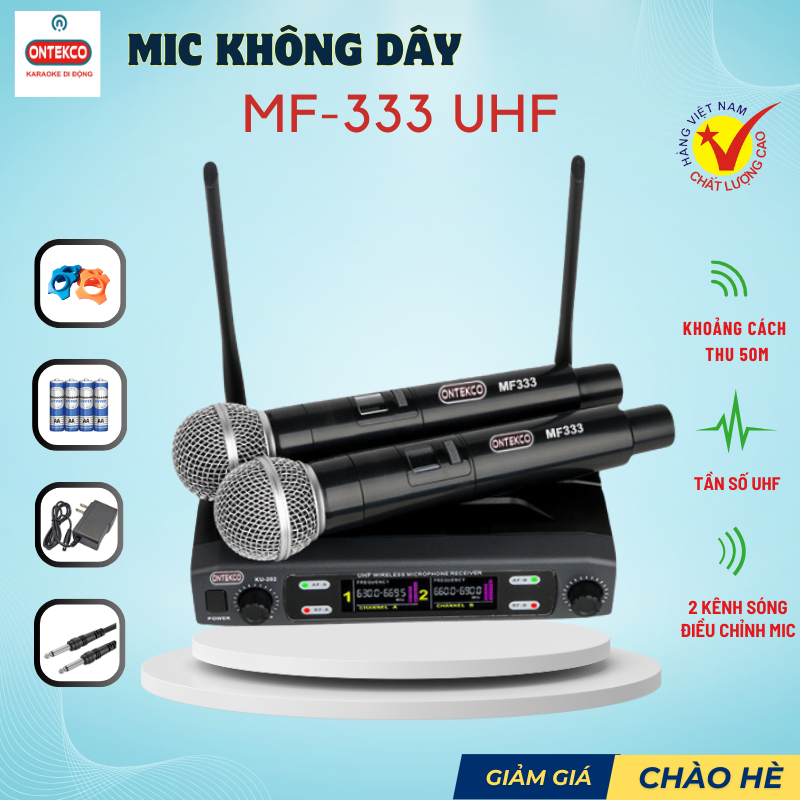 micro không dây ontekco mf333 uhf, u10 đầu thu sóng uhf - cao cấp đa năng loa kéo, amply, mixer...
