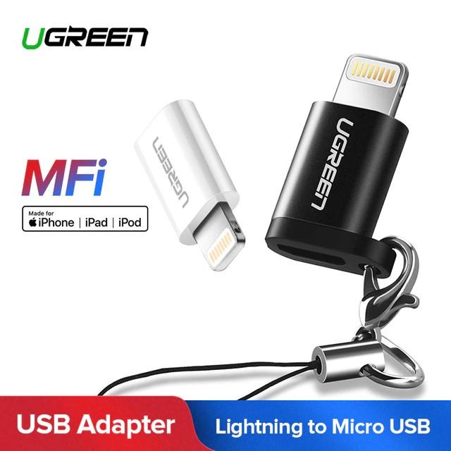 Đầu chuyển Micro USB sang Lightning MFi màu đen có móc khóa Ugreen