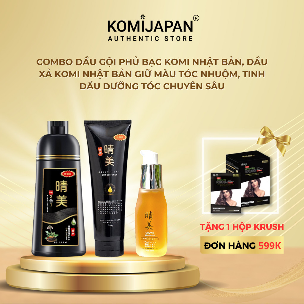 Bộ dầu gội nhuộm tóc, dầu xả & tinh dầu dưỡng Komi Nhật Bản
