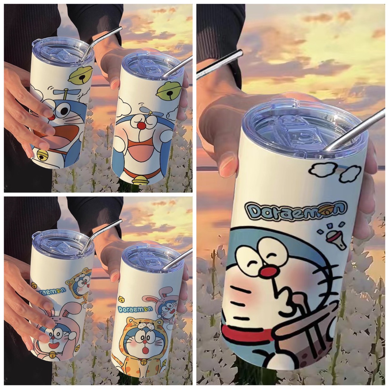 [ 600ml ] Ly giữ nhiệt Doraemon inox 304 an toàn chống gỉ cao cấp, Bình giữ nhiệt inox 304 Doremon tặng kèm ống hút cao cấp