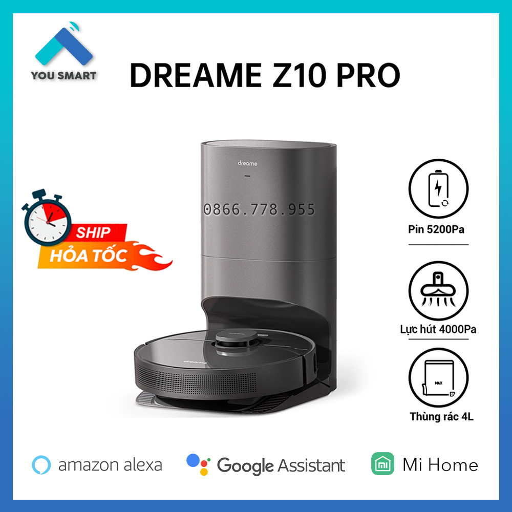 [Trả góp 0%] Robot Hút Bụi Lau Nhà Thông Minh Dreame Bot Z10 Pro - Lực Hút 4000PA - Bản Quốc Tế phân phối chính hãng tại Việt Nam - BH 12 Tháng.