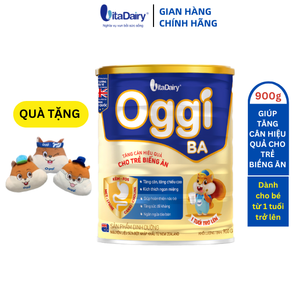 [TẶNG GỐI GIỮ ẤM TAY SÓC OGGI] Sữa bột Oggi BA 900g giúp tăng cân hiệu quả cho trẻ biếng ăn - VitaDairy